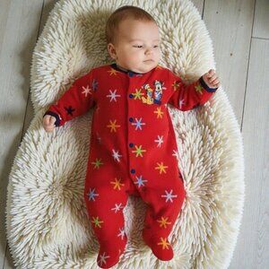 Disney Baby Red Fleece Footie Mickey Mouse and Pluto Pajama 3-6 Months